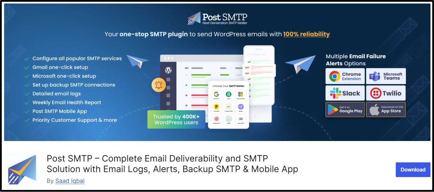 Post SMTP WordPress plugin dashboard interface