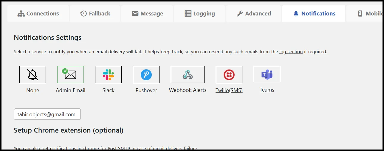 Set email failure alerts