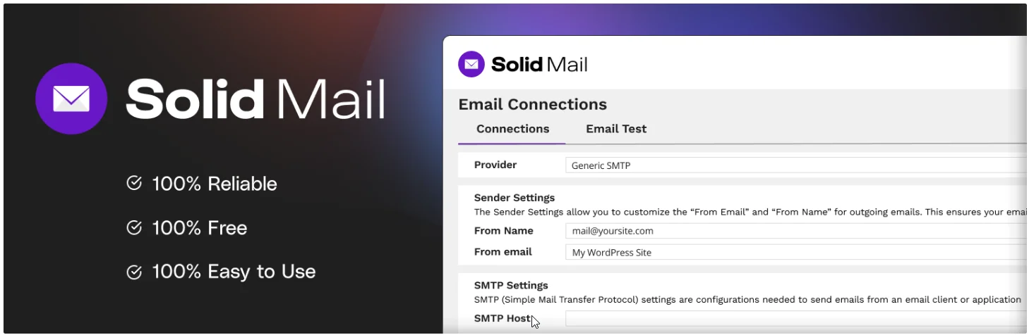 Solid Mail WordPress email plugin settings interface