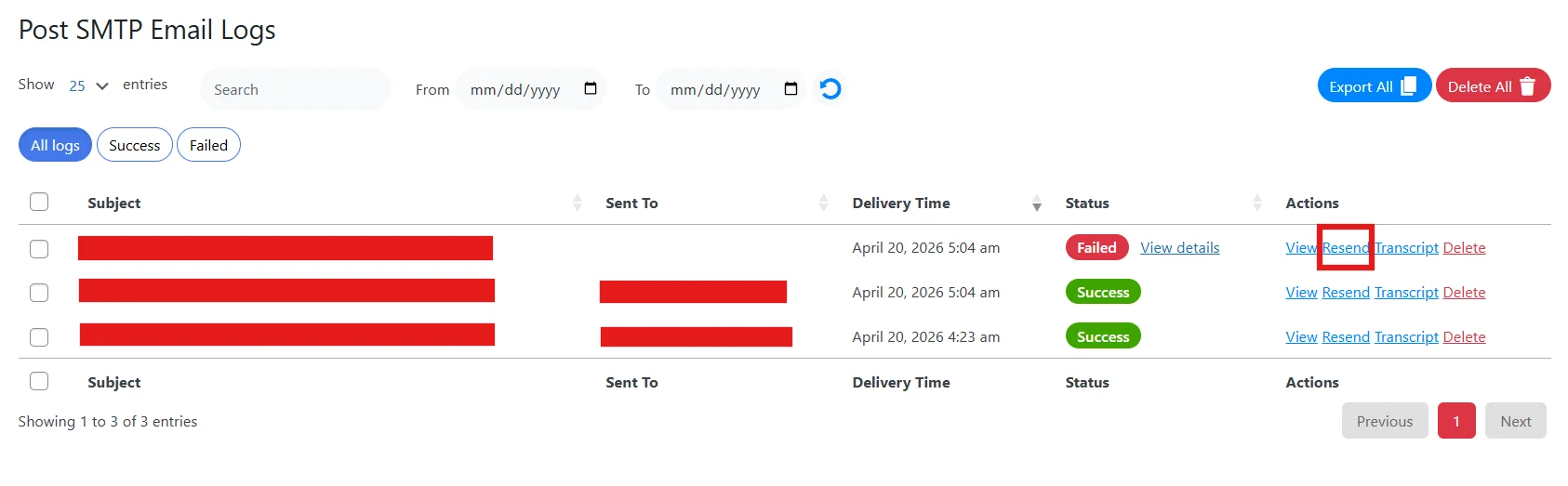 Access complete email logs in Post SMTP dashboard