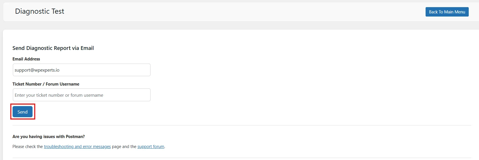 Diagnostic test tool for troubleshooting email delivery