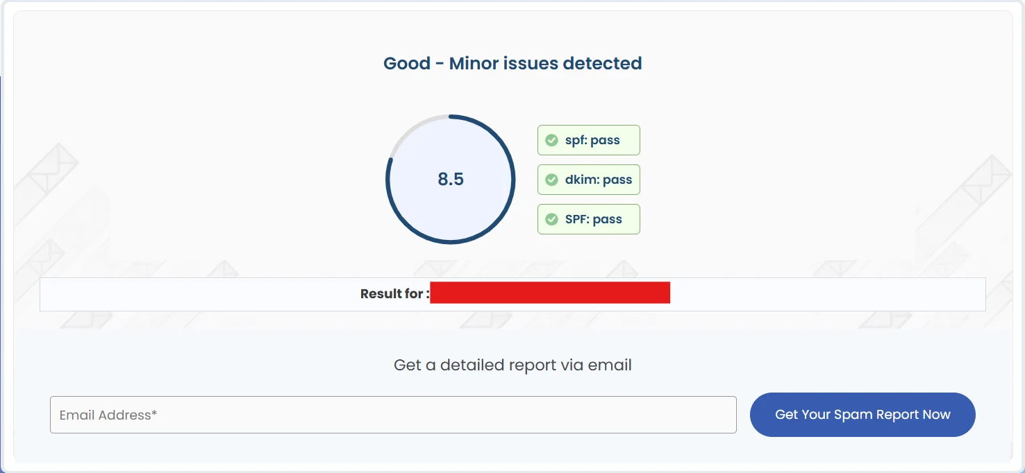 Email spam score report generated by Post SMTP