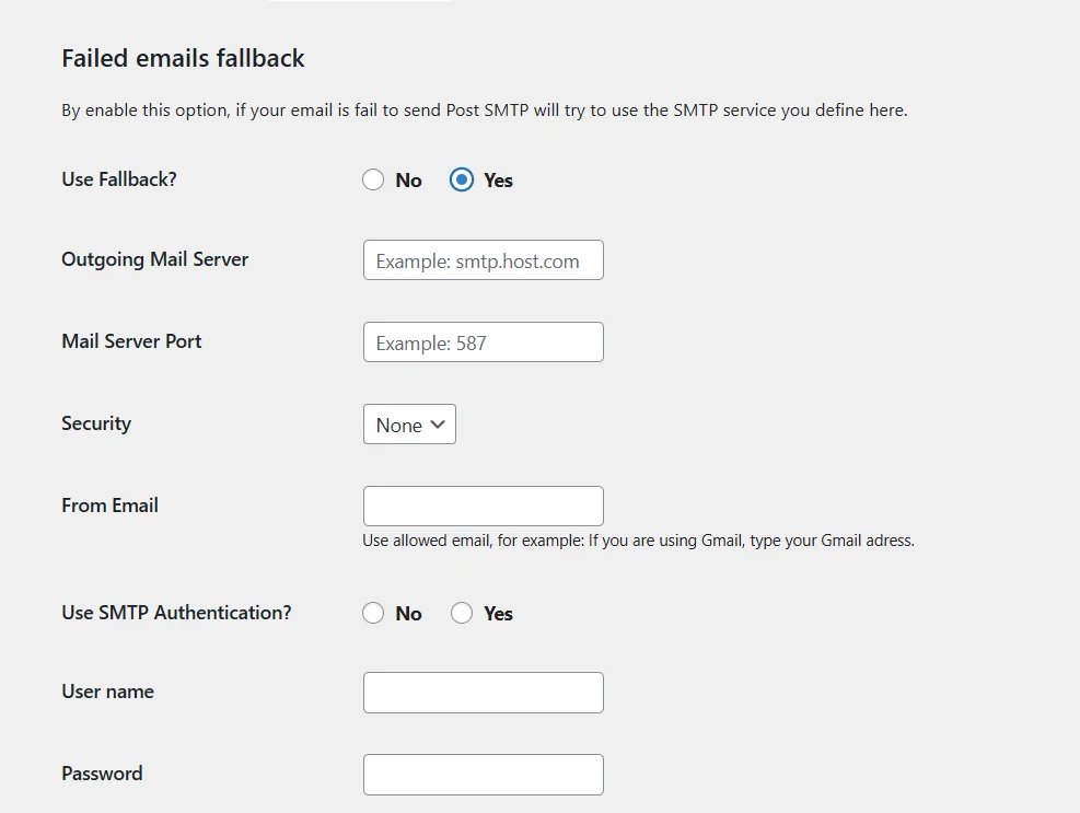 Enable fallback email delivery option in Post SMTP