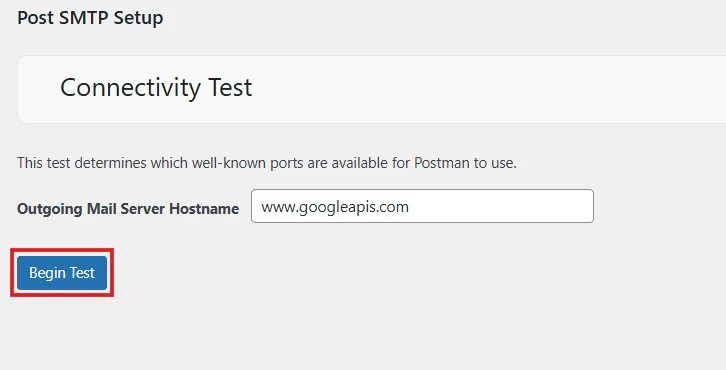 Post SMTP connectivity test for mail server connection