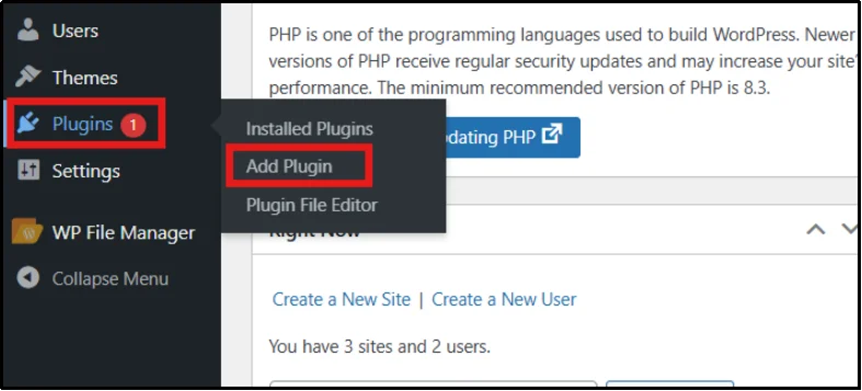 Open the Add Plugin section in the WordPress dashboard