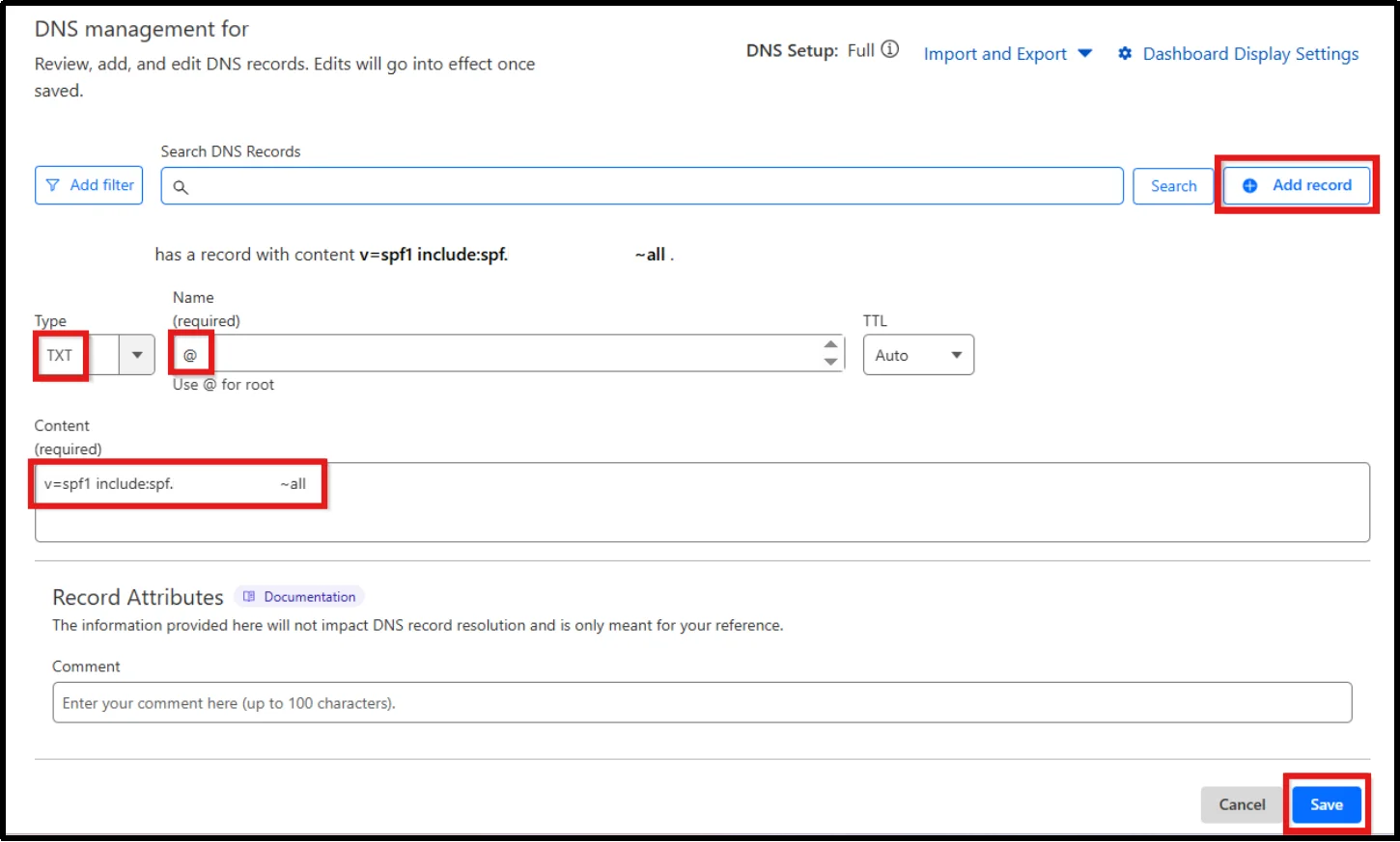 Add the required CNAME record for email verification