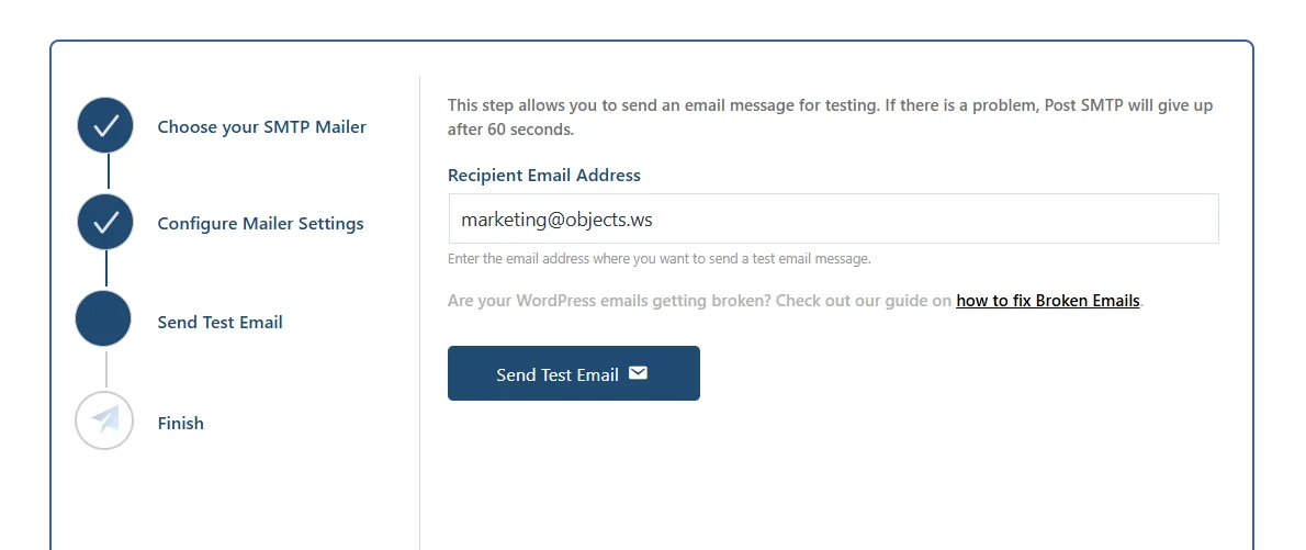 Enter a valid email address in SMTP configuration