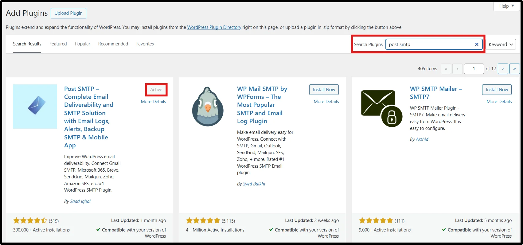 Search for the Post SMTP plugin in the WordPress plugin directory