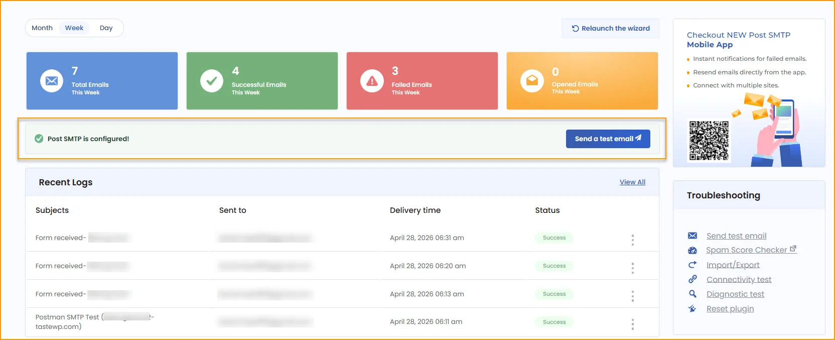 post smtp configured