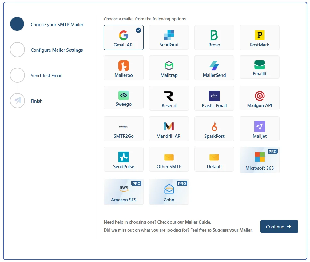 Post SMTP setup wizard interface in WordPress