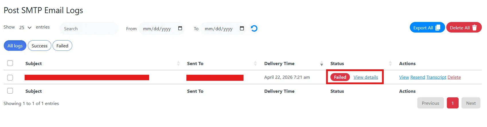 Review email delivery status in Post SMTP email logs