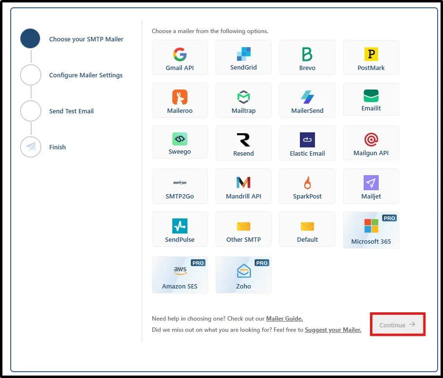 Select an SMTP mailer provider during Post SMTP setup