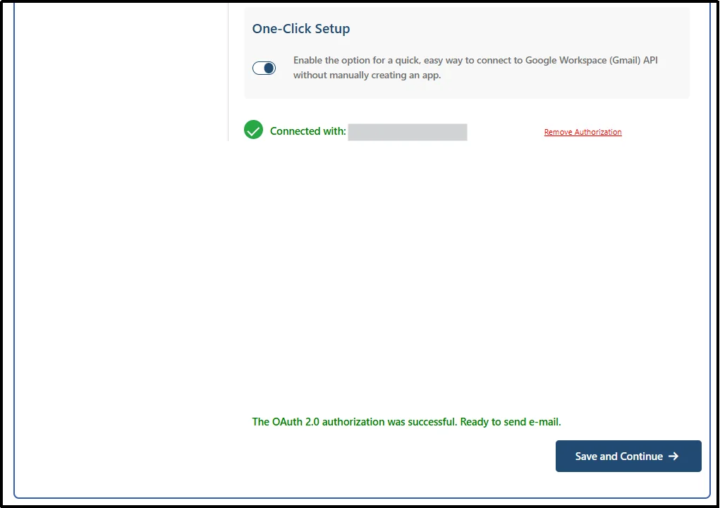 Save SMTP mailer settings and continue with the setup process