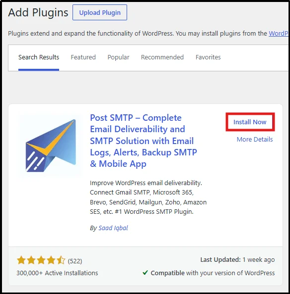 Locate the correct Post SMTP plugin before installation