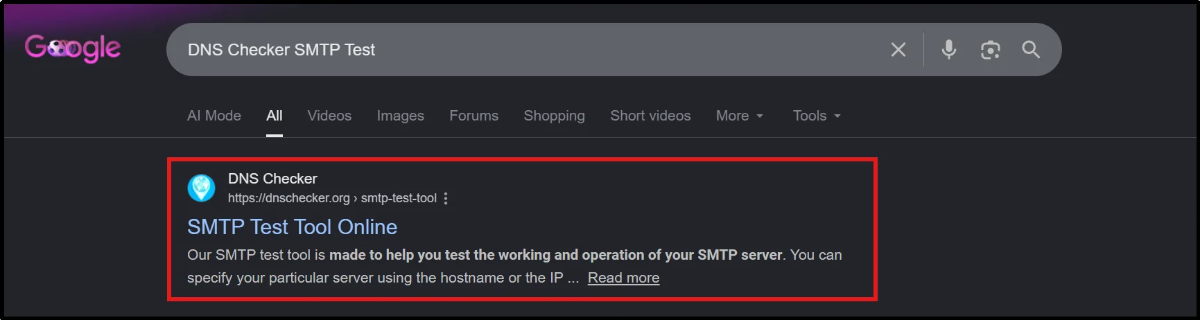Test SMTP connectivity using the DNS Checker SMTP tool