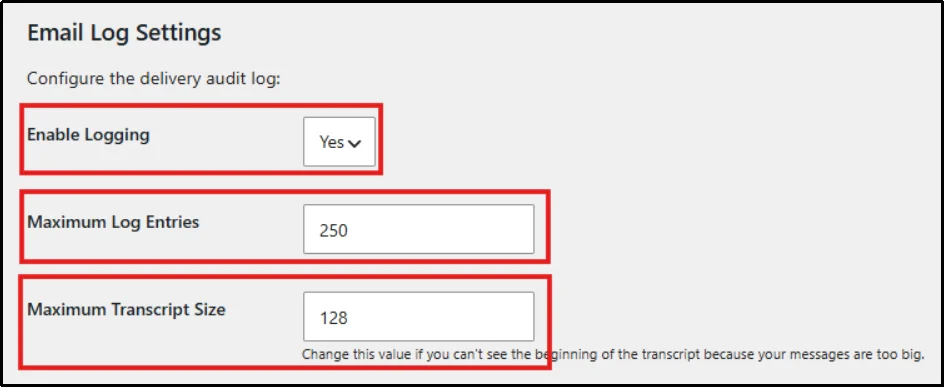 Configure email logging settings in Post SMTP