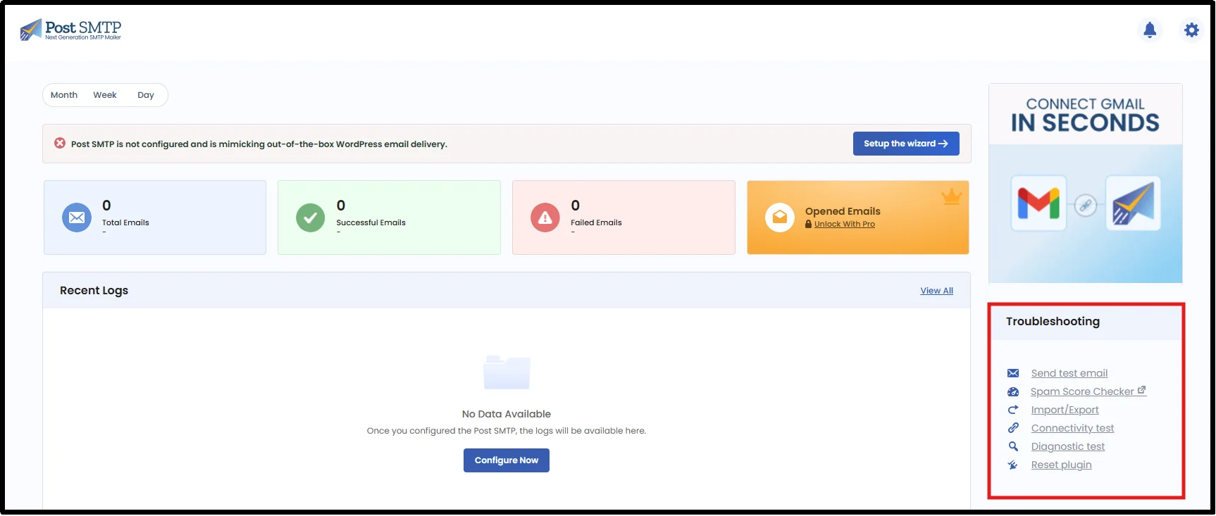 Access the Post SMTP dashboard to manage email settings