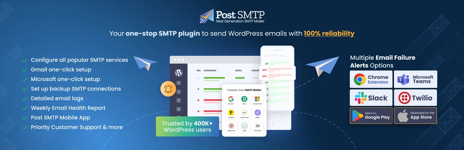 Post SMTP plugin dashboard helping WordPress users manage authenticated email delivery