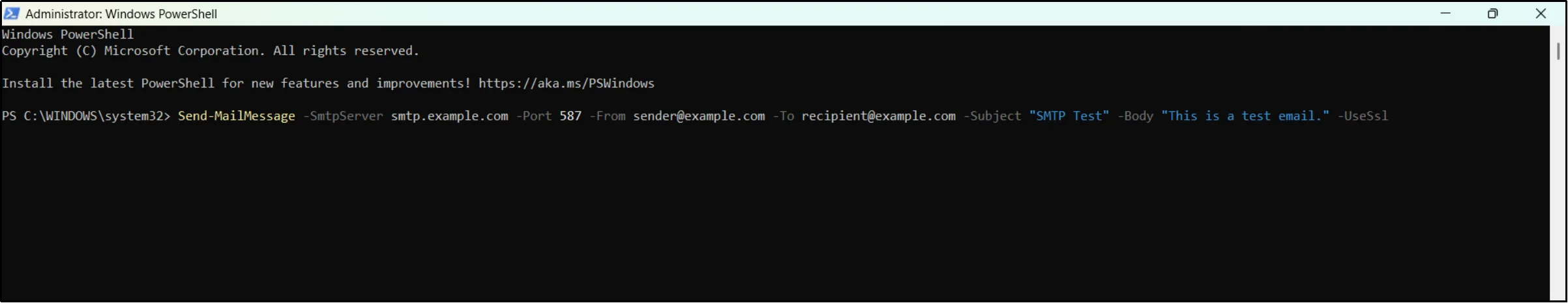 Run the PowerShell SMTP test command with your mail server settings