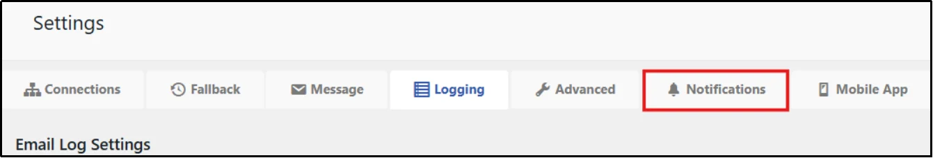 Select the Notifications tab to configure email failure alerts