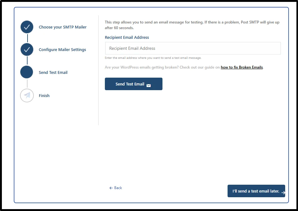 Use the Send Test Email option in Post SMTP