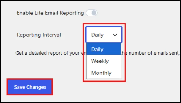 Set email reporting frequency and notification interval