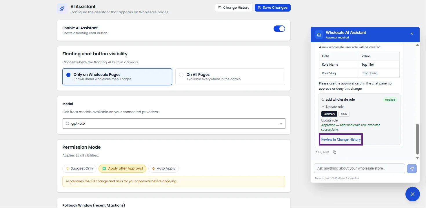 Applying AI-assisted updates in Wholesale for WooCommerce
