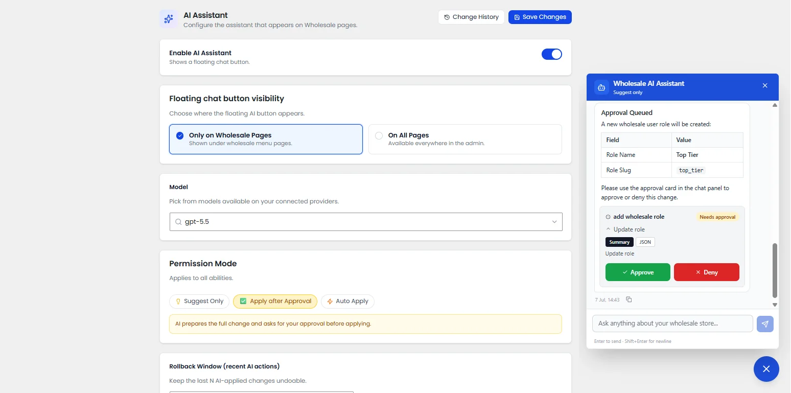 Reviewing and approving AI Assistant suggested actions in WooCommerce