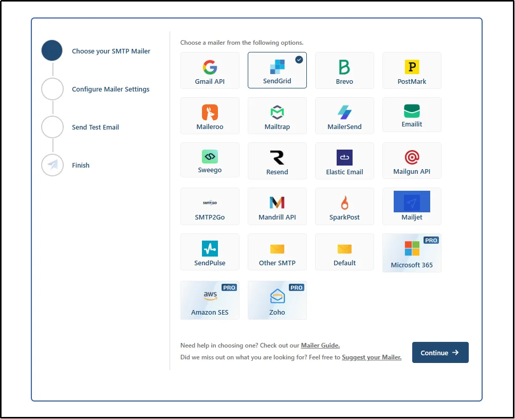Selecting the Other SMTP option to configure an email API service in Post SMTP