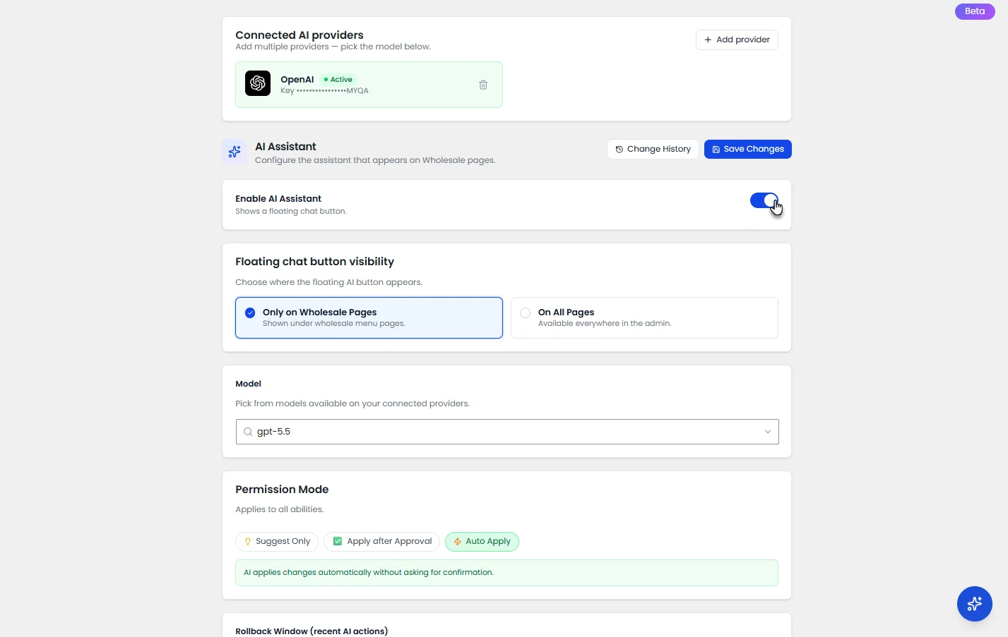 Enabling the AI Assistant in Wholesale for WooCommerce settings
