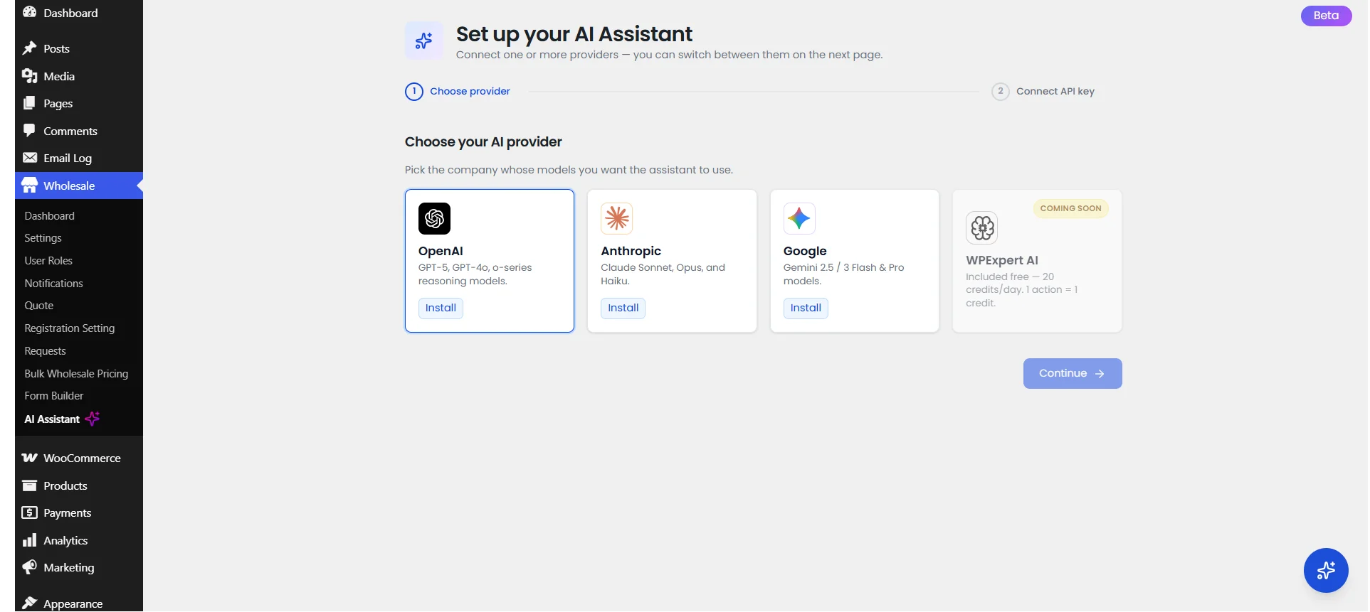 Opening the AI Assistant in Wholesale for WooCommerce