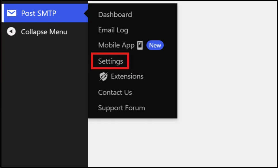 Opening the Post SMTP plugin settings from the WordPress dashboard